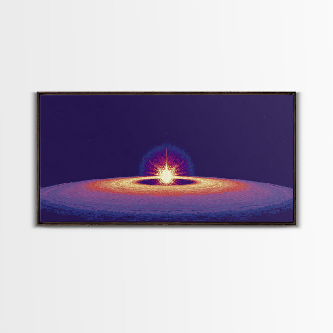 Purple Black Hole Horizon Wall Art, Cosmic Space Abstract Print, Retro Sci Fi Poster, Modern Digital Art, Galaxy Decor Print
