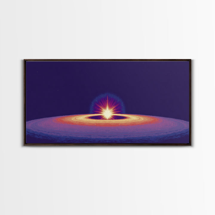 Purple Black Hole Horizon Wall Art, Cosmic Space Abstract Print, Retro Sci Fi Poster, Modern Digital Art, Galaxy Decor Print