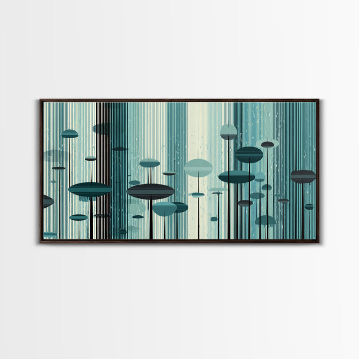 Teal Futuristic Mushroom City Wall Art, Retro Sci Fi Landscape Print, Modern Abstract Poster, Midcentury Space Decor Gift