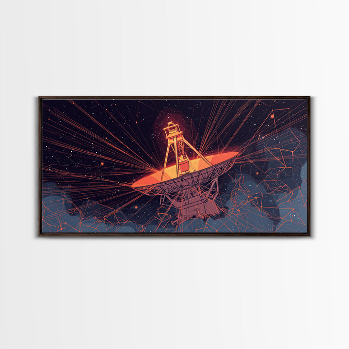 Orange Radio Telescope Under Stars Wall Art, Midcentury Modern Sci Fi Poster, Retro Space Abstract Print, Modern Wall Decor Gift