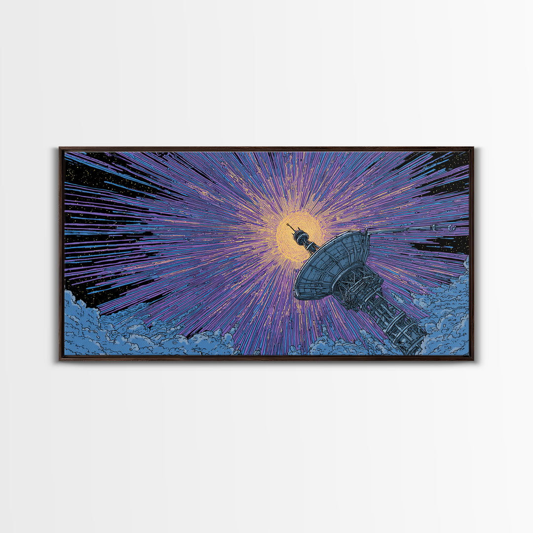 Radio Telescope Eclipse Sunburst Wall Art, Midcentury Modern Space Abstract Print, Retro Sci Fi Poster, Modern Office Decor