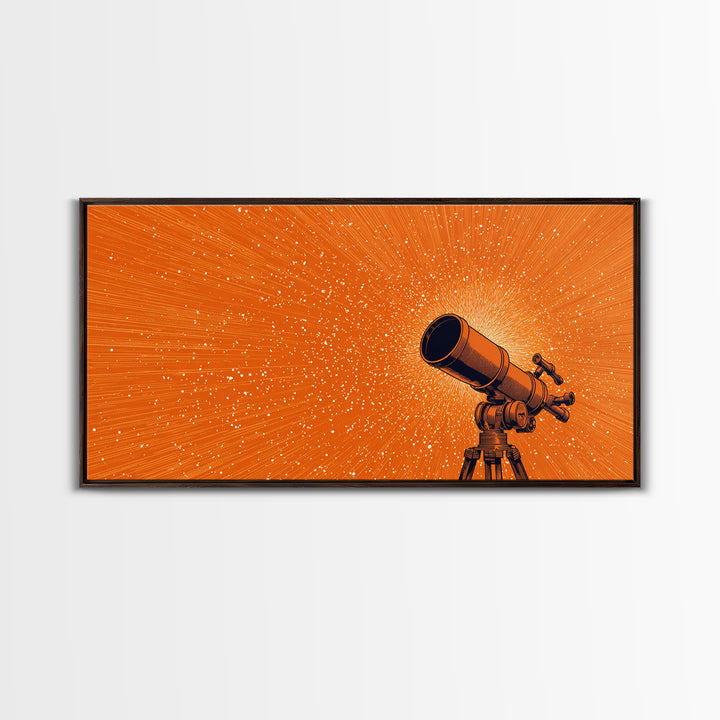 Orange Starfield Telescope Wall Art, Retro Space Poster, Cosmic Astronomy Decor, Mid Century Modern Canvas Print, Office Art
