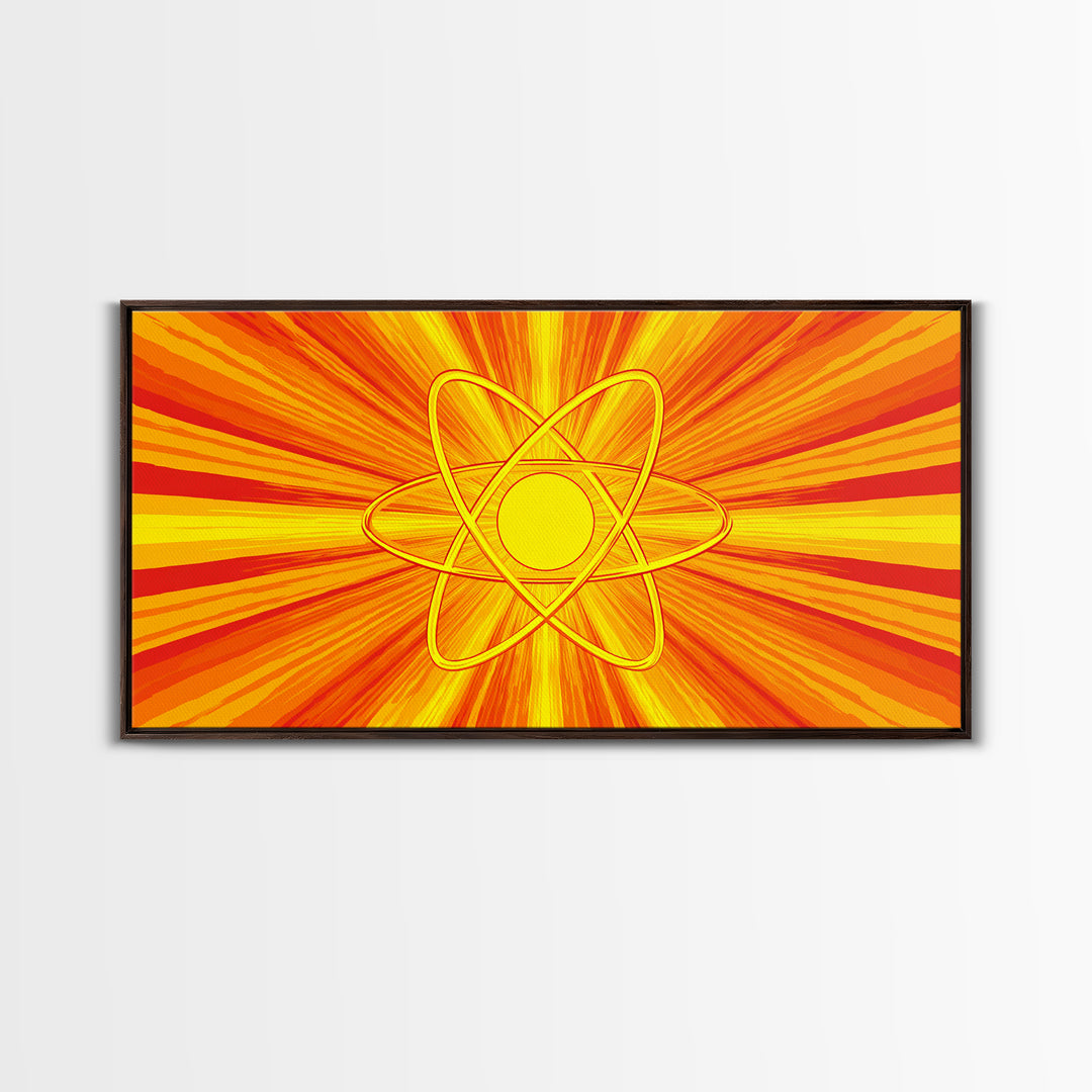 Fiery Atomic Sunburst Canvas Print, Mid Century Modern Orange Wall Art, Retro Science Poster, Bold MCM Decor, Modern Art Print