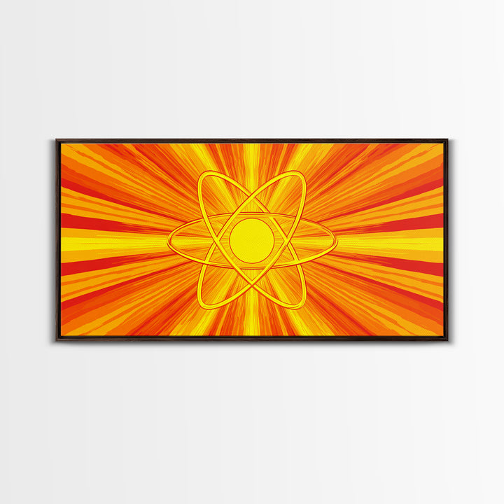 Fiery Atomic Sunburst Canvas Print, Mid Century Modern Orange Wall Art, Retro Science Poster, Bold MCM Decor, Modern Art Print