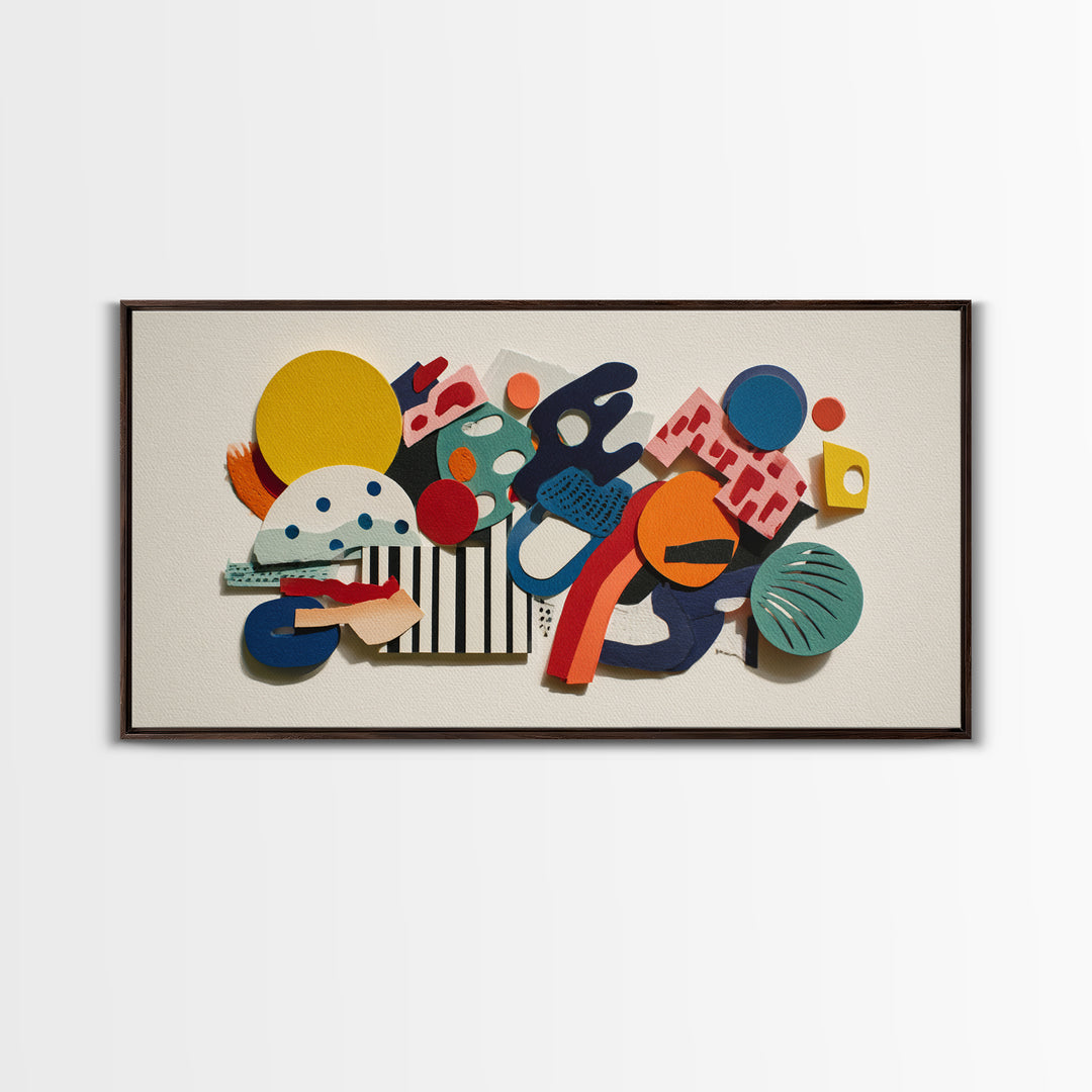 Playful Memphis Geometric Wall Art, Colorful Mid Century Modern Decor, Abstract Shapes, Retro Bauhaus Framed Canvas Print