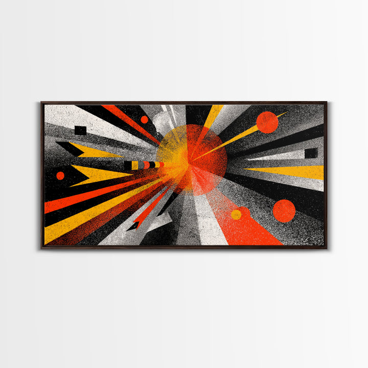 Abstract Planet Blast Wall Art, Orange Black Geometric Space Poster, Midcentury Modern Decor, Atomic Retro Sci Fi Art Print