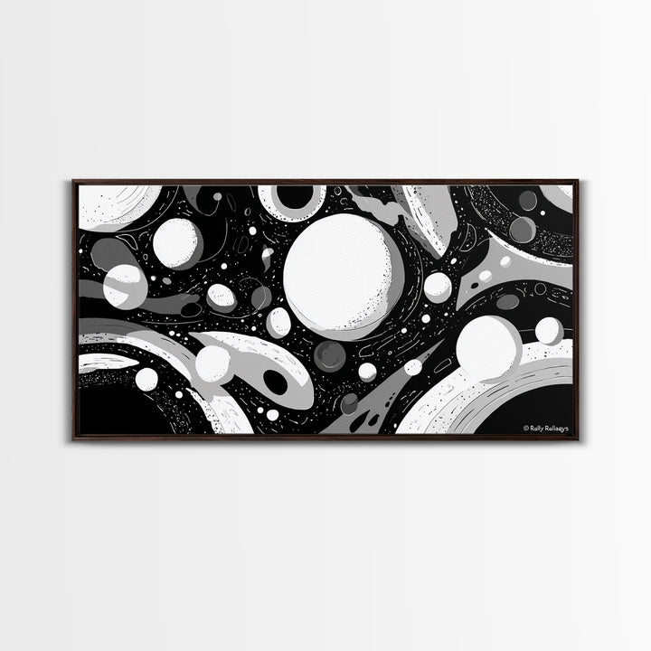 Black White And Gray Cosmic Bubbles Wall Art, Modern Abstract Art Print, Retro Sci Fi Space Decor For Office Or Game Room