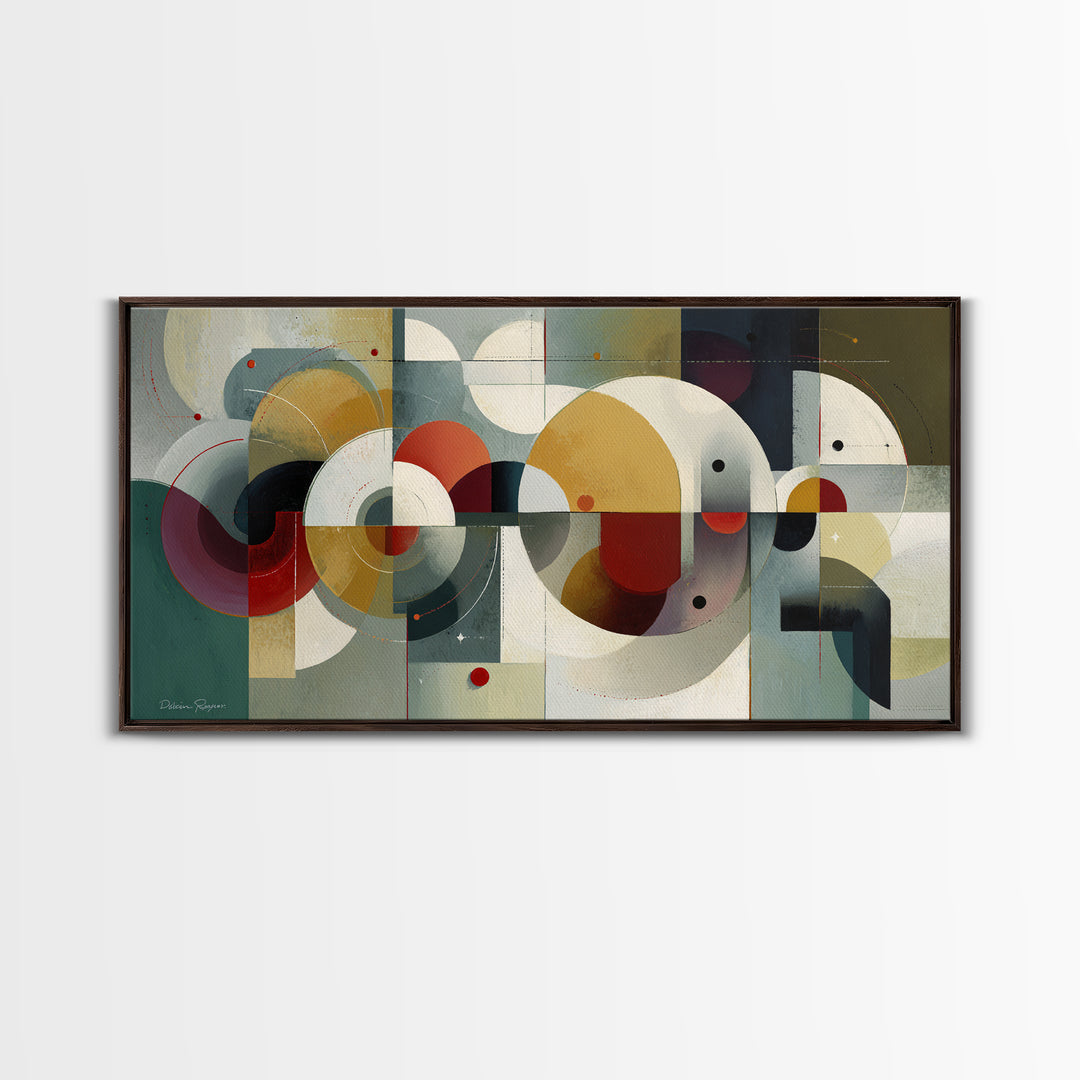 Muted Teal Mustard Red And Cream Circles Wall Art, Midcentury Modern Art Print, Bauhaus Geometric Home Decor For Living Room