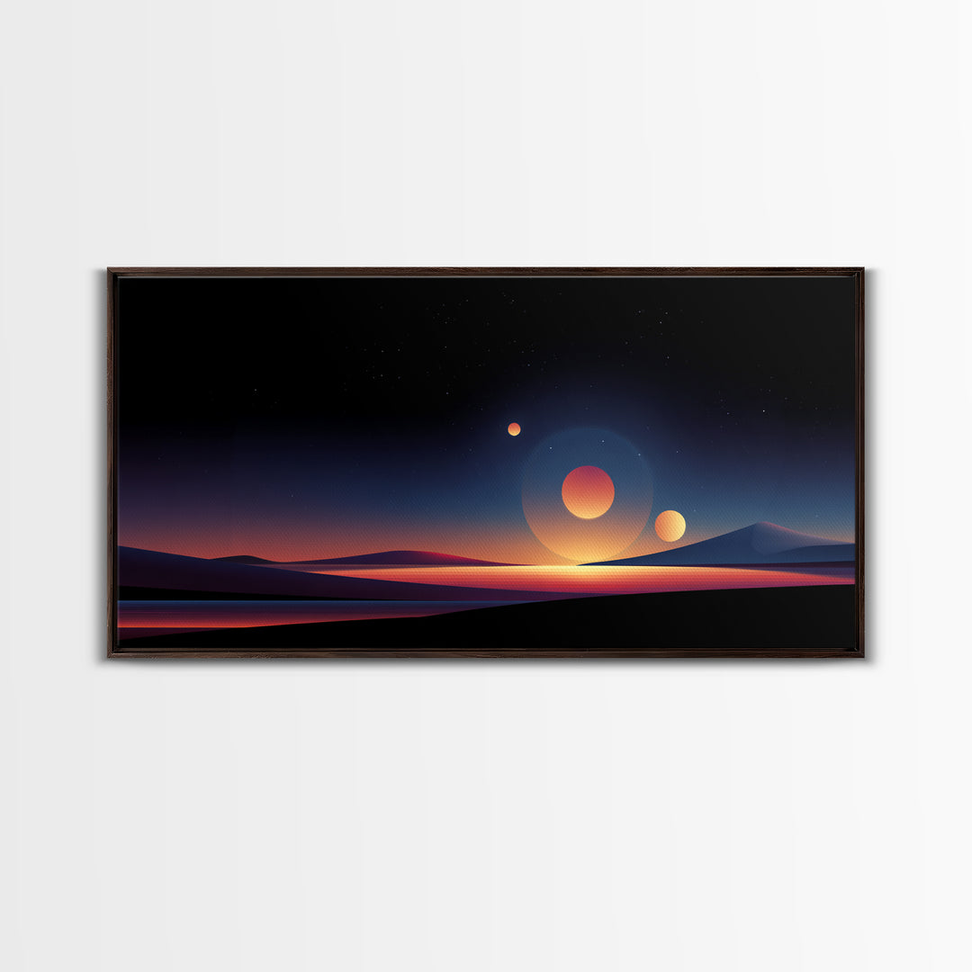Minimal Planet Desert Sunset Wall Art, Midcentury Modern Art Print, Retro Travel Poster, Scenic Landscape Home Office Decor