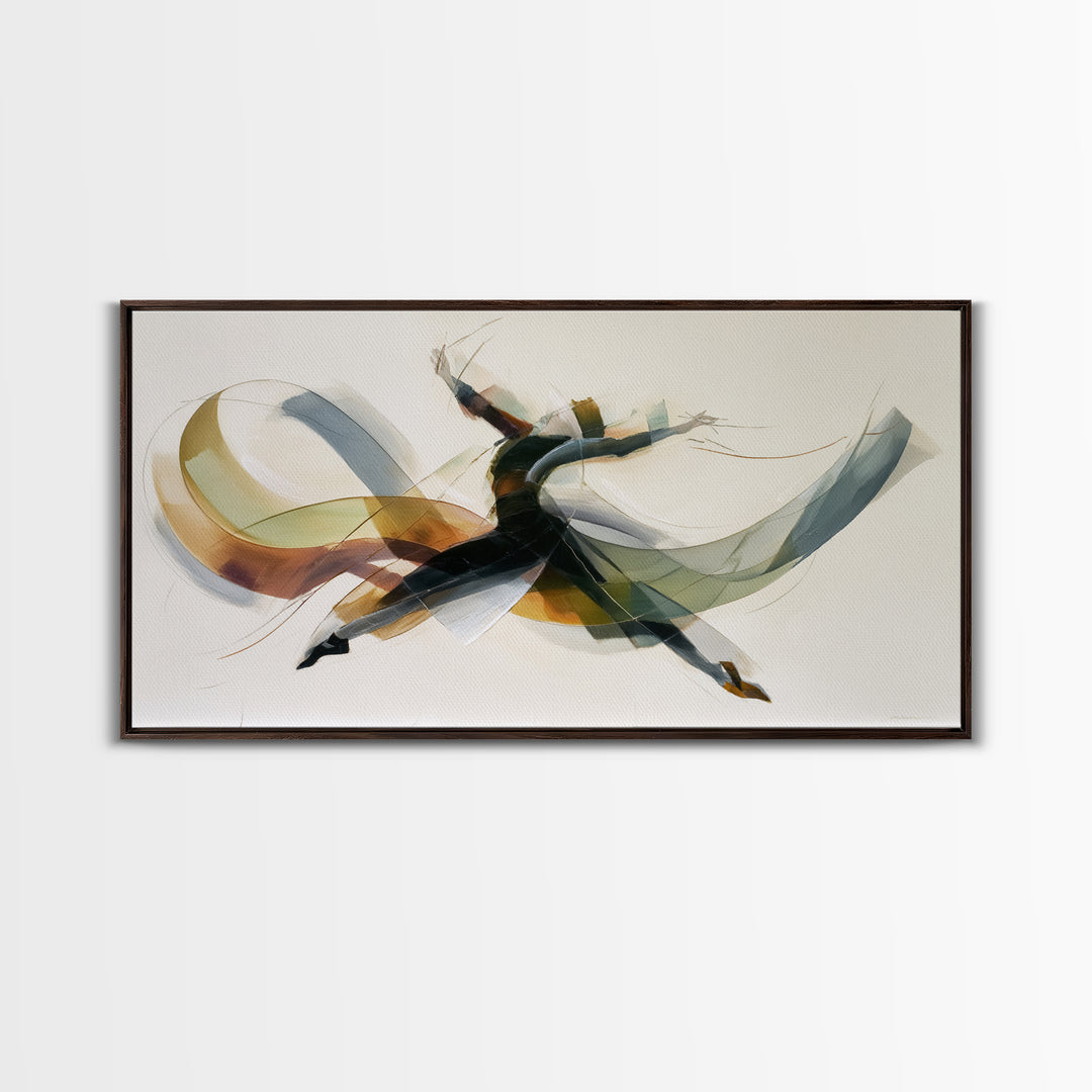 Leaping Abstract Dancer In Soft Ribbon Forms Canvas Print, Modern Contemporary Wall Art, Minimalist Artwork, Bedroom Decor