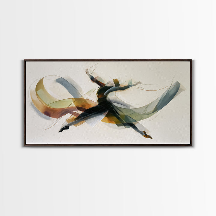 Leaping Abstract Dancer In Soft Ribbon Forms Canvas Print, Modern Contemporary Wall Art, Minimalist Artwork, Bedroom Decor