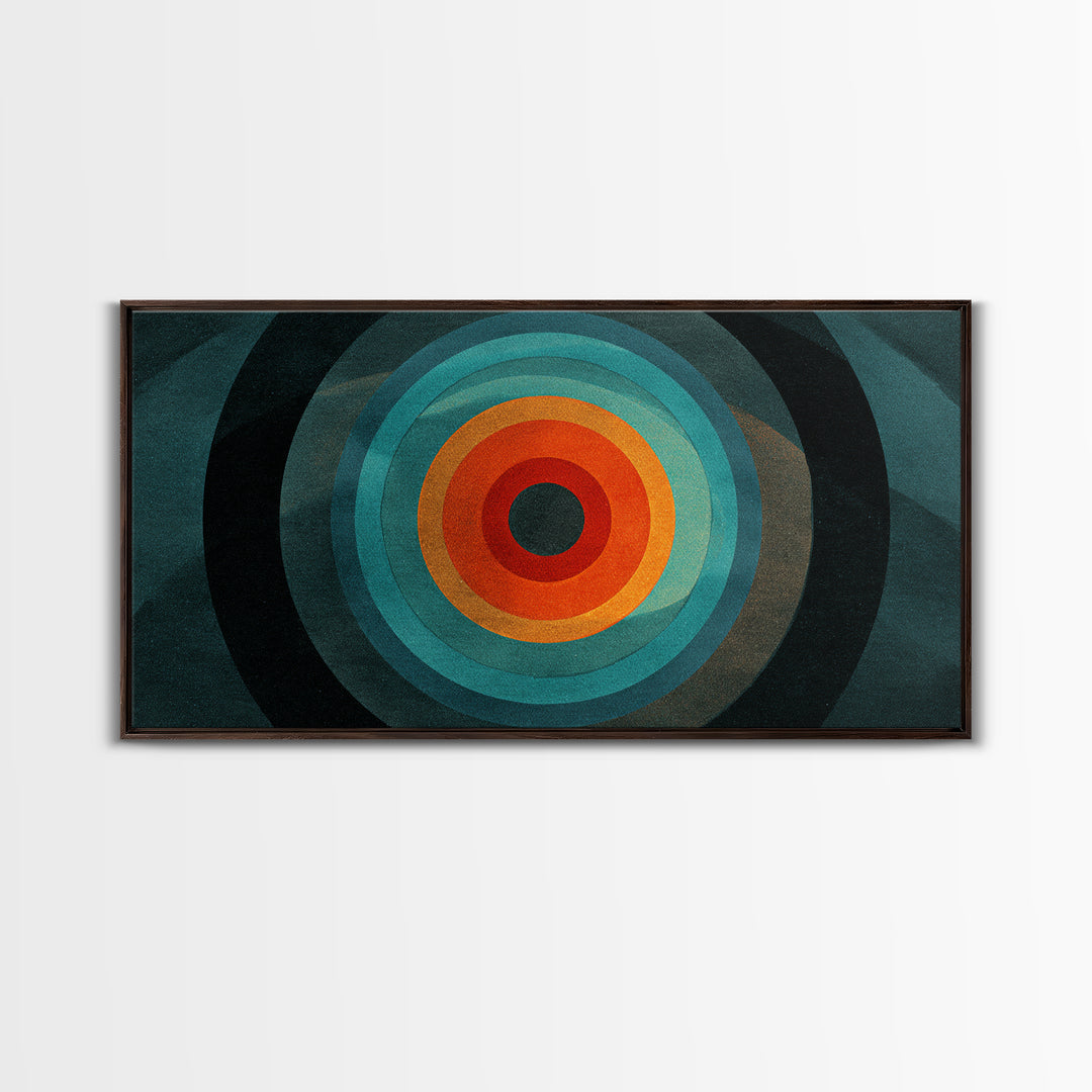 Teal Orange Geometric Bullseye Canvas Print, Midcentury Modern Wall Art, Abstract Circle Poster, Masculine Office Decor Print