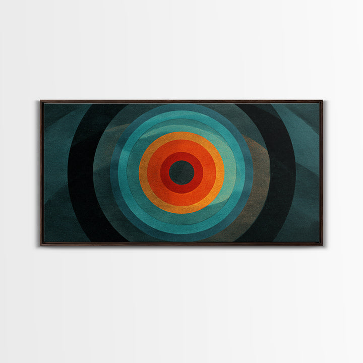 Teal Orange Geometric Bullseye Canvas Print, Midcentury Modern Wall Art, Abstract Circle Poster, Masculine Office Decor Print