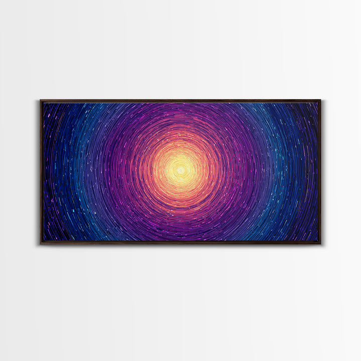 Radiant Magenta Blue Spiral Sun Wall Art, Cosmic Abstract Canvas, Modern Wall Decor, Vibrant Space Print For Living Room