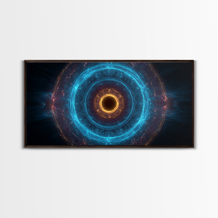 Electric Blue Orbital Ring Wall Art, Futuristic Sci Fi Abstract Canvas, Modern Geometric Space Decor For Living Room Or Office