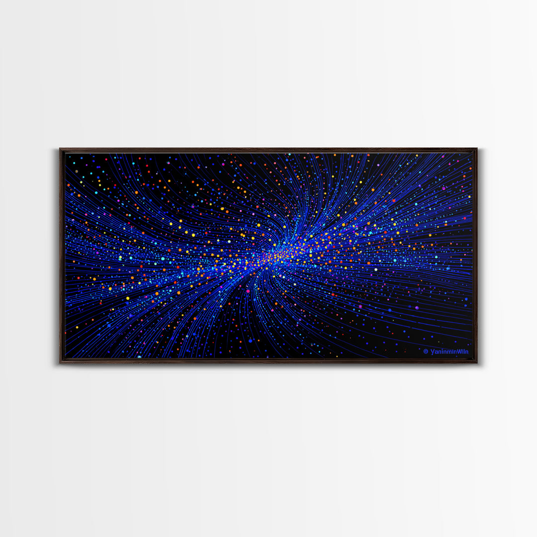 Blue Starfield Particle Stream Wall Art, Cosmic Abstract Digital Print, Modern Sci Fi Poster, Vibrant Space Decor For Home Office