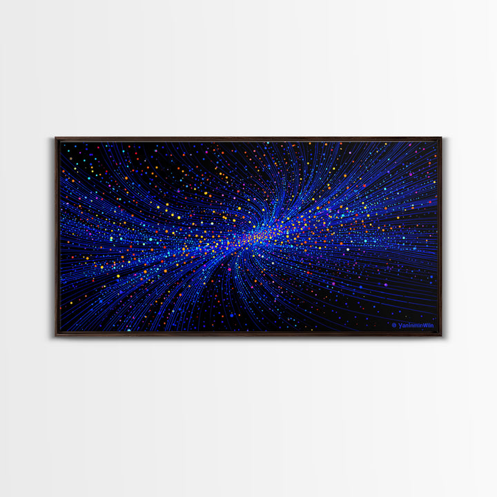 Blue Starfield Particle Stream Wall Art, Cosmic Abstract Digital Print, Modern Sci Fi Poster, Vibrant Space Decor For Home Office