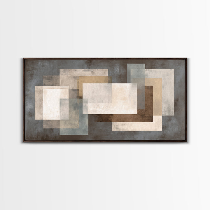 Neutral Beige Gray Layered Rectangles Framed Canvas Print, Modern Abstract Wall Art, Minimalist Living Room Home Decor Print