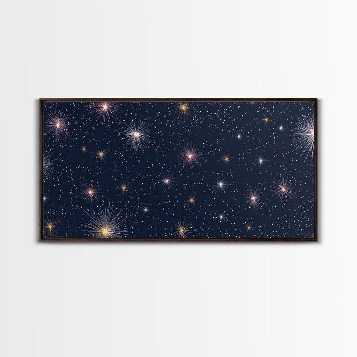 Dark Navy Gold Starry Sky Wall Art, Celestial Space Abstract Print, Modern Home Decor, Cosmic Retro Poster For Bedroom Decor
