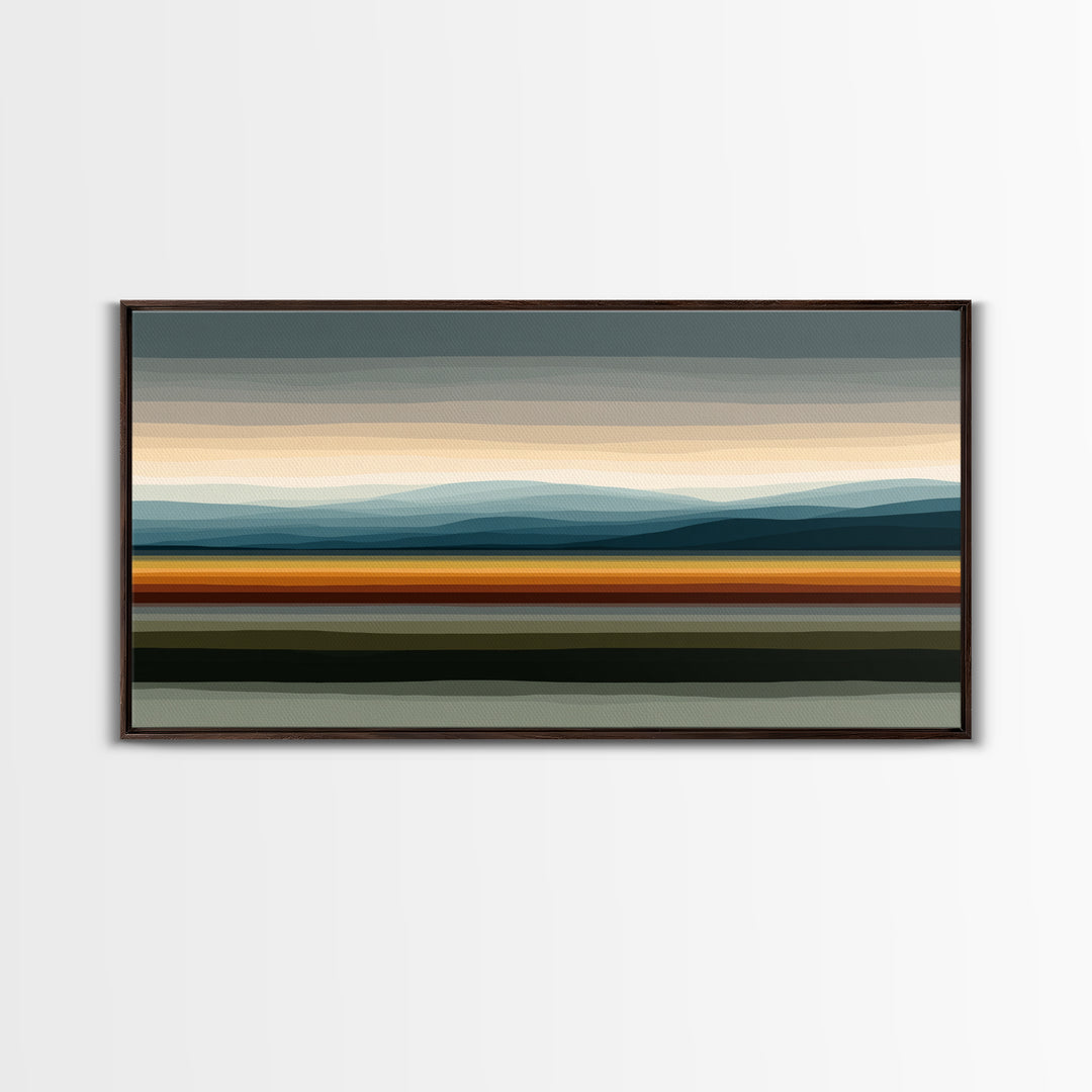 Muted Horizon Landscape With Layered Hills Wall Art, Midcentury Modern Abstract Print, Earth Tone Living Room Decor, Office Decor