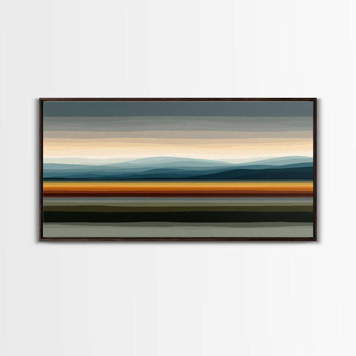 Muted Horizon Landscape With Layered Hills Wall Art, Midcentury Modern Abstract Print, Earth Tone Living Room Decor, Office Decor