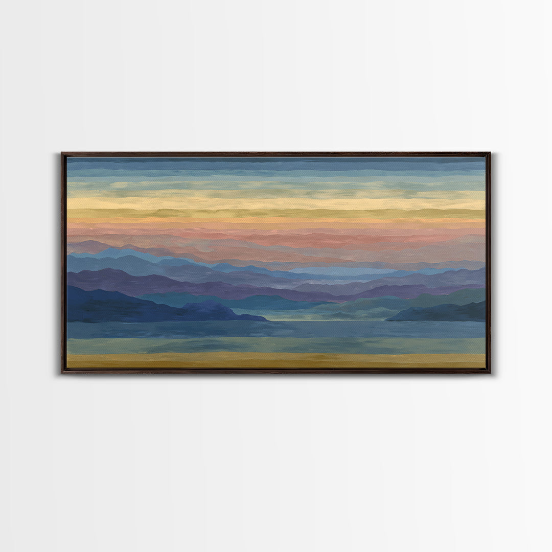 Pastel Mountain Lake Panorama Framed Canvas Print, Modern Wall Art, Scenic Nature Landscape, Bedroom And Office Decor, Home Decor
