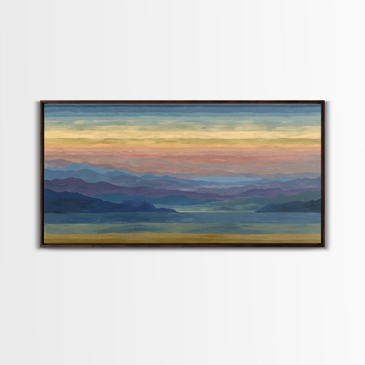 Pastel Mountain Lake Panorama Framed Canvas Print, Modern Wall Art, Scenic Nature Landscape, Bedroom And Office Decor, Home Decor