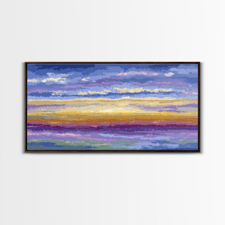Soft Cloudy Sunset Sky Canvas Print, Pastel Blue Lavender Wall Art, Modern Nature Landscape, Calm Bedroom Decor, Office Decor