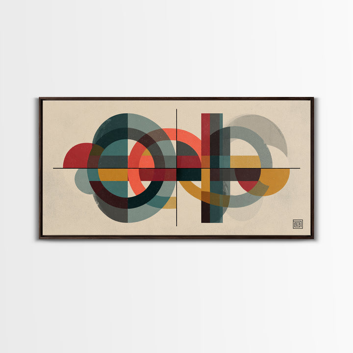 Overlapping Circles And Rectangles Wall Art, Midcentury Modern Geometric Art Print, Atomic Bauhaus Living Room Decor, Mid Century Decor