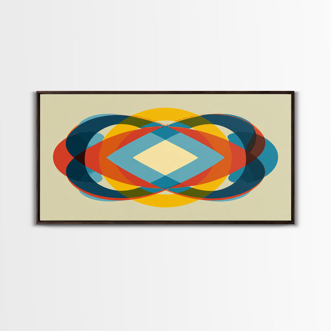 Colorful Overlapping Ellipse Abstract Wall Art, Midcentury Modern Geometric Print, Retro MCM Decor, Bold Living Room Art
