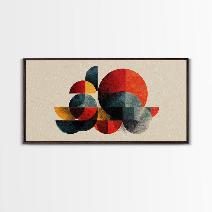 Red Teal Mustard Geometric Shapes Canvas Print, Midcentury Modern Wall Art, Bauhaus Abstract Poster, Bold Retro MCM Home Decor