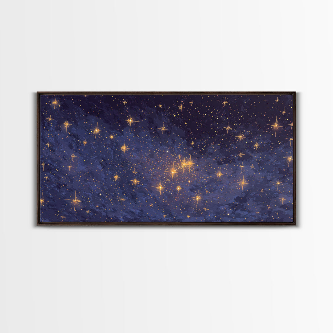 Purple Blue Galaxy Star Cloud Framed Canvas Print, Celestial Space Wall Art, Modern Cosmic Decor For Bedroom Or Office Decor