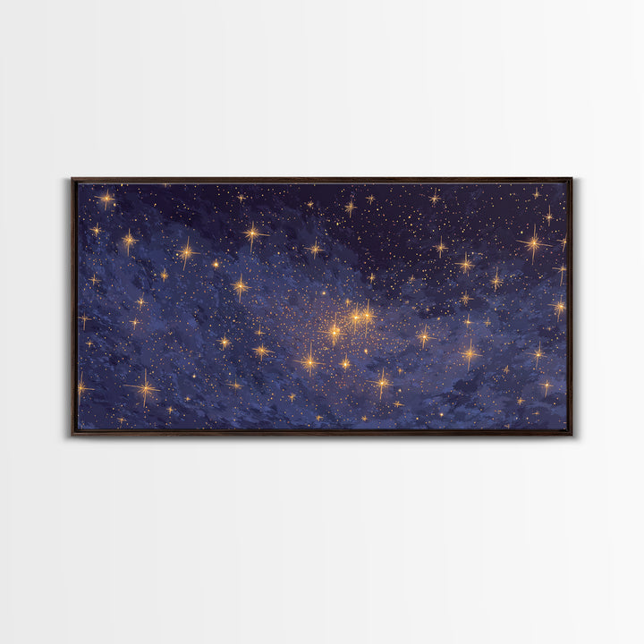 Purple Blue Galaxy Star Cloud Framed Canvas Print, Celestial Space Wall Art, Modern Cosmic Decor For Bedroom Or Office Decor