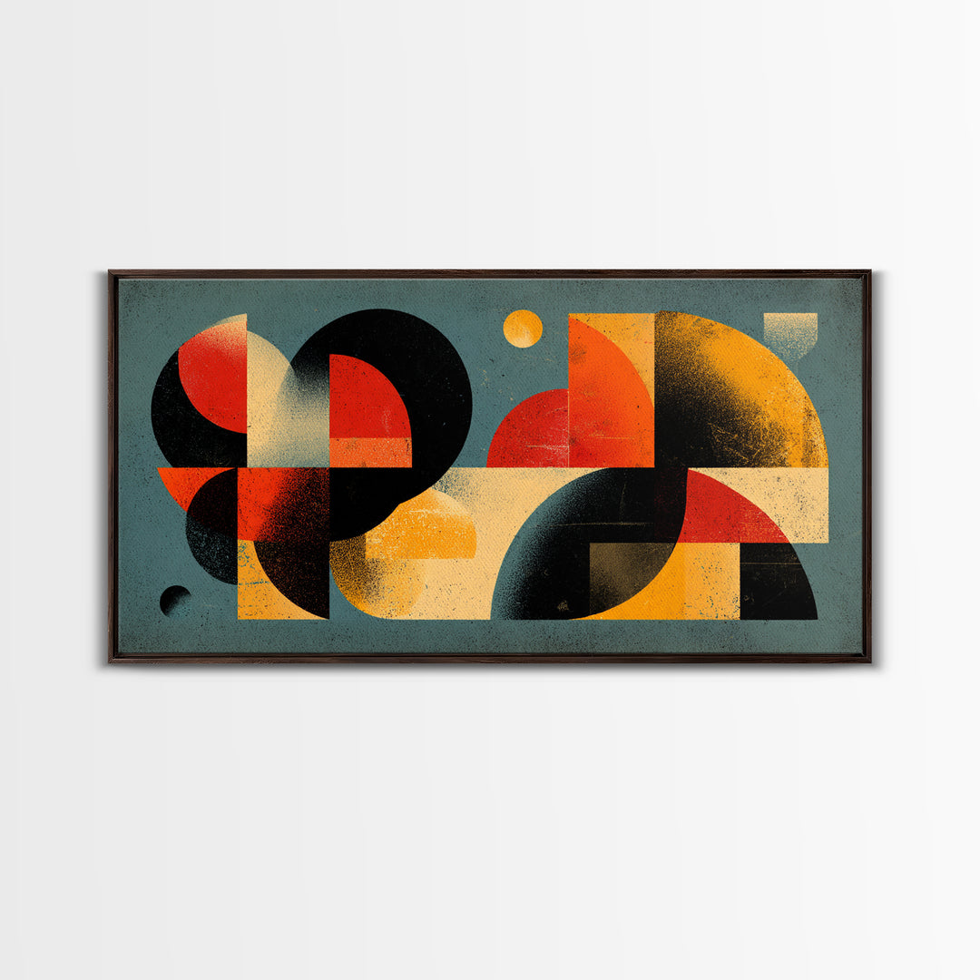 Bold Teal Orange Geometric Abstract Wall Art, Mid Century Modern Decor, MCM Artwork, Retro Bauhaus Print For Living Room