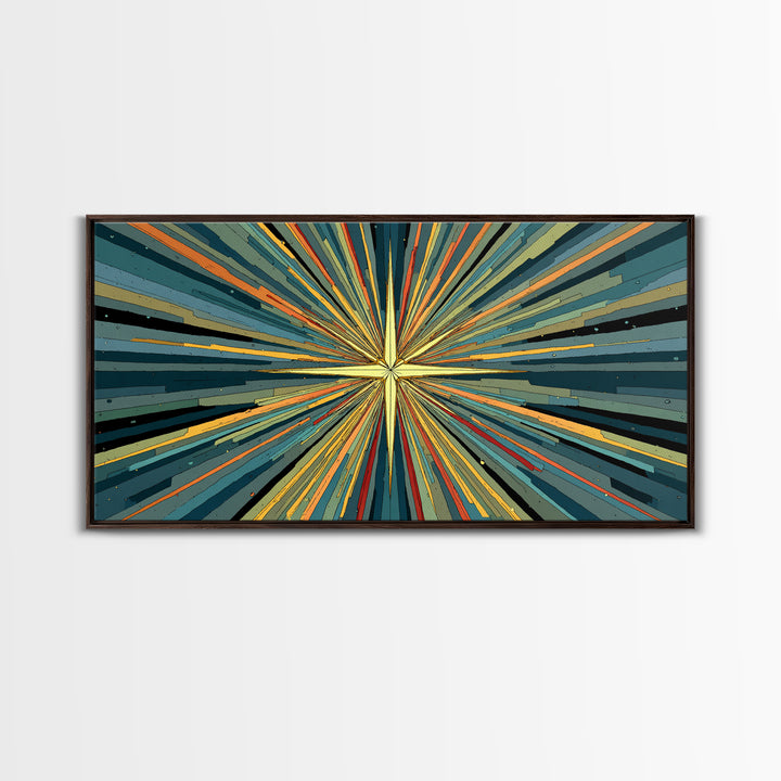 Teal Orange Atomic Starburst Wall Art, Midcentury Modern Abstract Print, Retro Geometric MCM Artwork For Living Room Decor