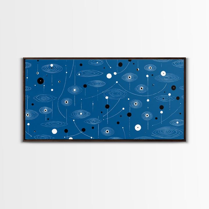Blue Atomic Space Pattern Wall Art, Midcentury Modern Abstract Art, Retro Sci Fi Poster, Cosmic Modern Home Decor, MCM Wall Decor