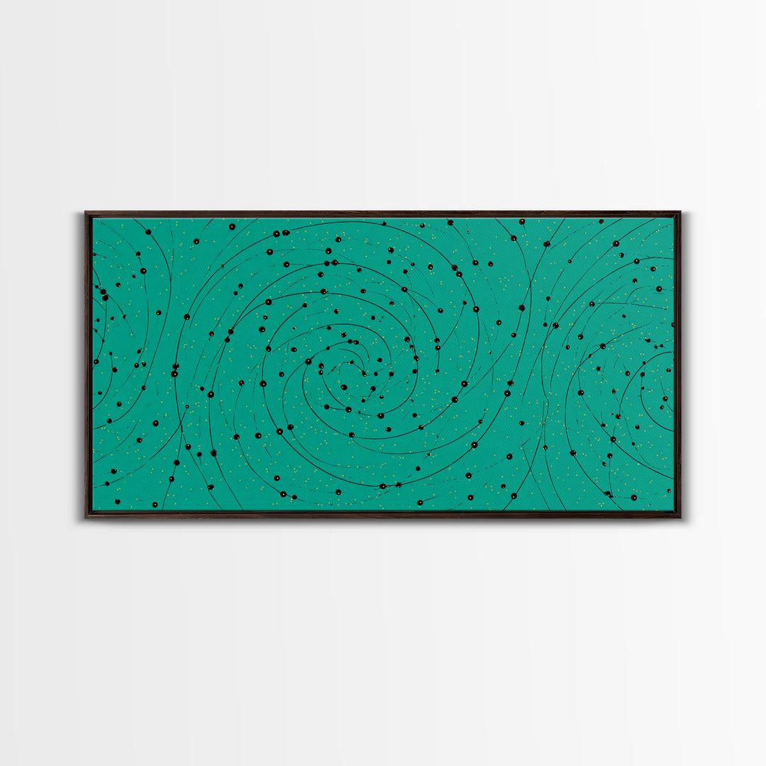 Teal Spiral Galaxy Abstract Canvas Print, Midcentury Modern Wall Art, Cosmic Retro Poster, Space Abstract Art Decor For Office