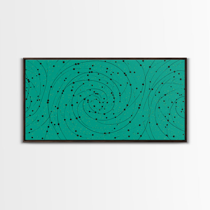 Teal Spiral Galaxy Abstract Canvas Print, Midcentury Modern Wall Art, Cosmic Retro Poster, Space Abstract Art Decor For Office