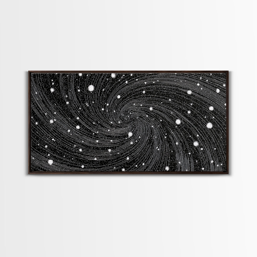 Black And White Spiral Galaxy Wall Art, Midcentury Modern Abstract Art, Retro Space Poster, Monochrome Home Decor, MCM Print