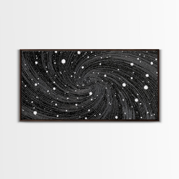 Black And White Spiral Galaxy Wall Art, Midcentury Modern Abstract Art, Retro Space Poster, Monochrome Home Decor, MCM Print