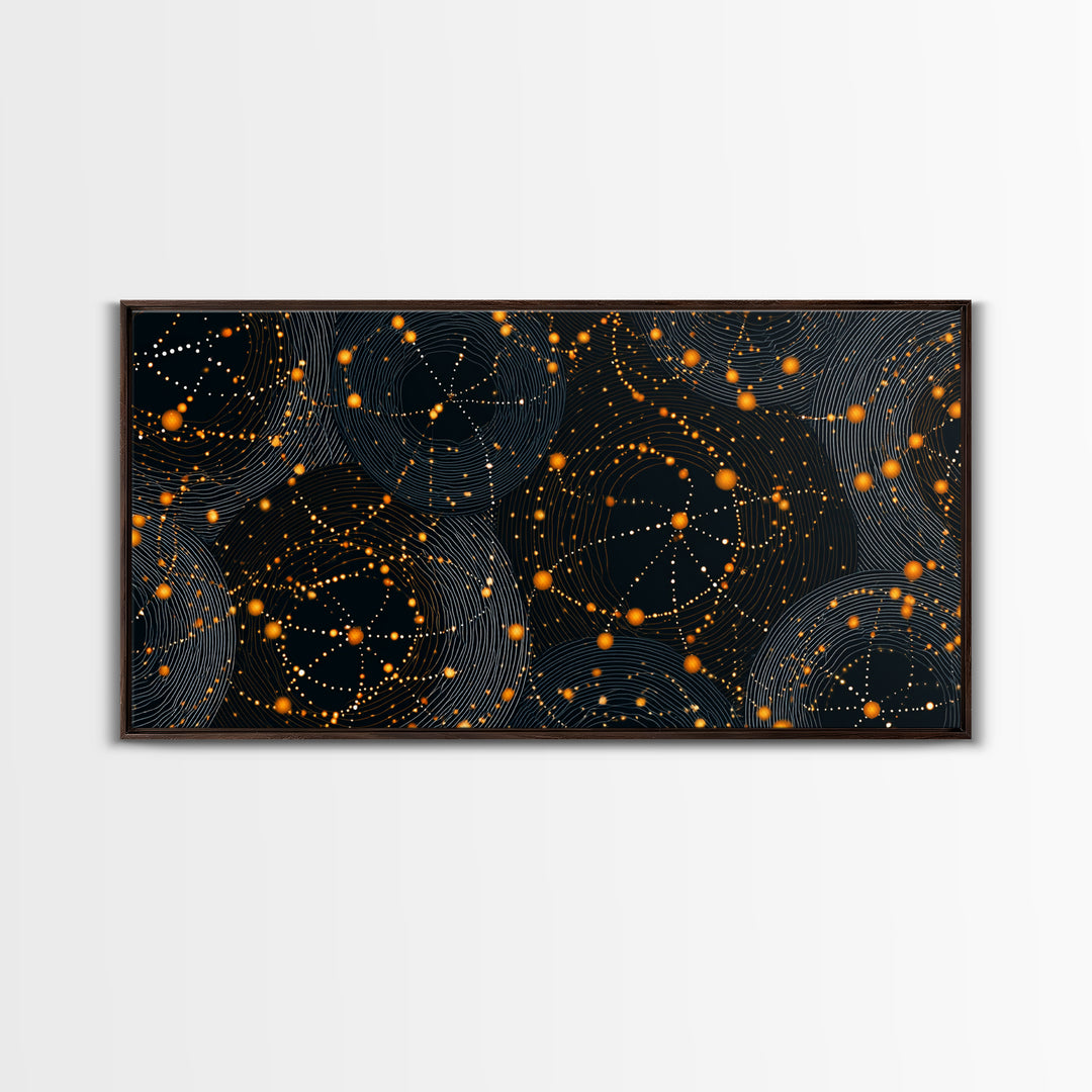 Orange Atomic Constellation Canvas Print, Midcentury Modern Wall Art, Retro Sci Fi Poster, Cosmic Abstract Decor For Office