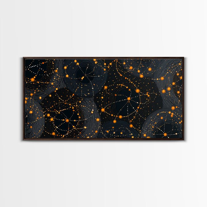 Orange Atomic Constellation Canvas Print, Midcentury Modern Wall Art, Retro Sci Fi Poster, Cosmic Abstract Decor For Office