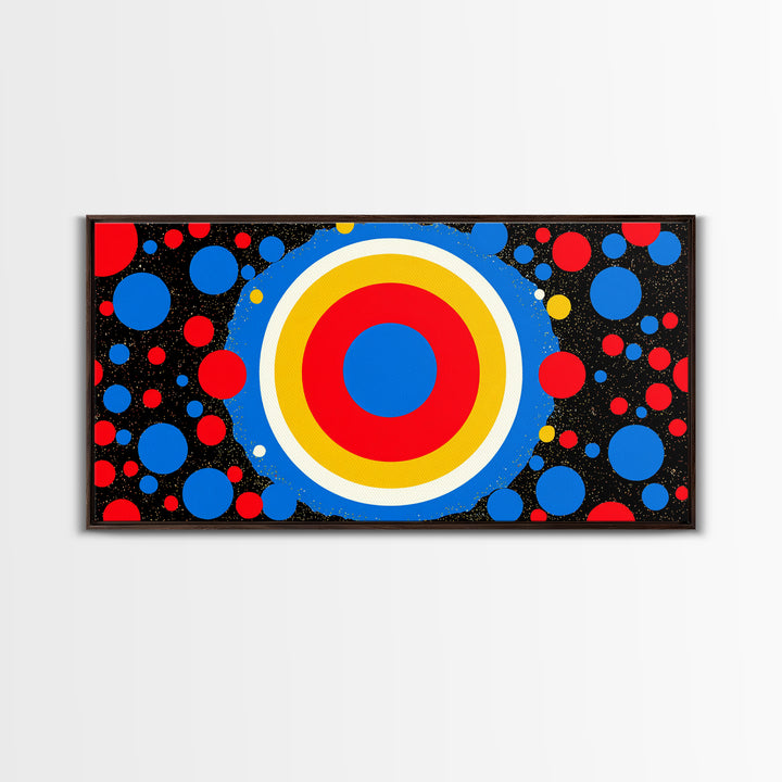 Concentric Target Canvas Print, Red Blue Yellow Circle Poster, Midcentury Modern Wall Decor, Pop Art Geometric MCM Print