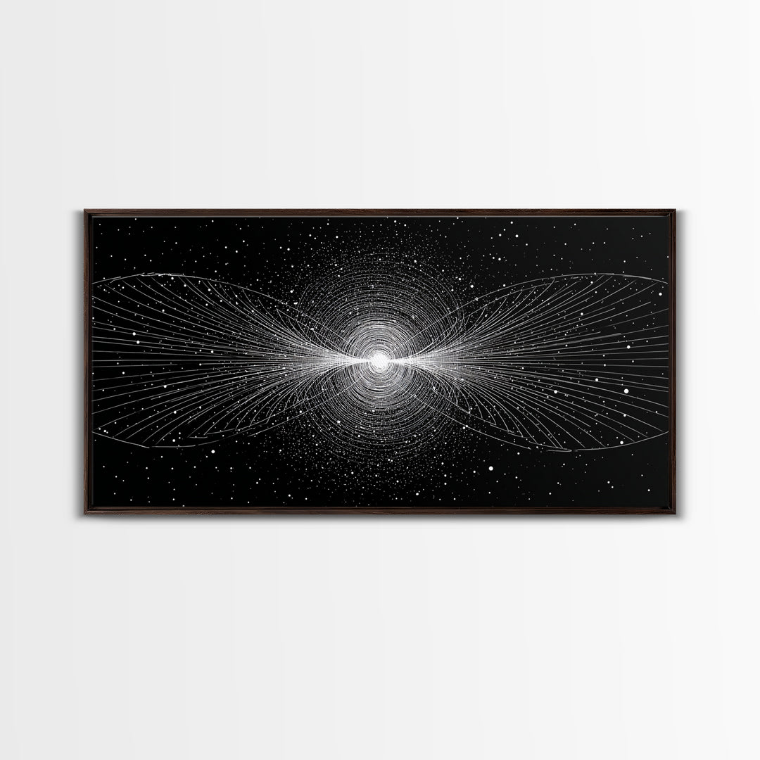 White Particle Wave Cosmic Burst Wall Art, Space Abstract Art, Modern Wall Decor, Sci Fi Poster, Black And White Art Print