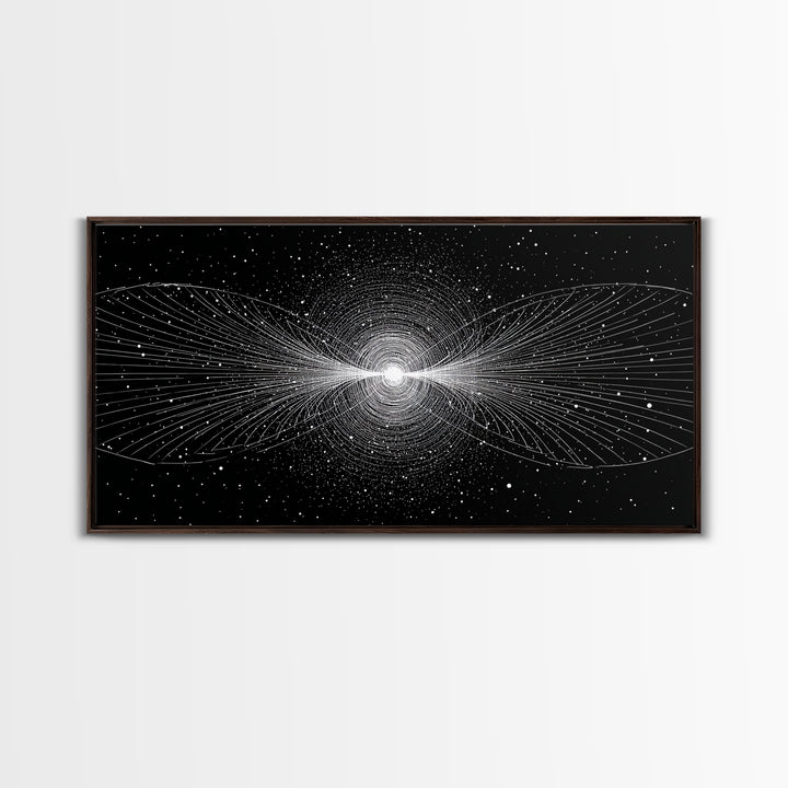 White Particle Wave Cosmic Burst Wall Art, Space Abstract Art, Modern Wall Decor, Sci Fi Poster, Black And White Art Print