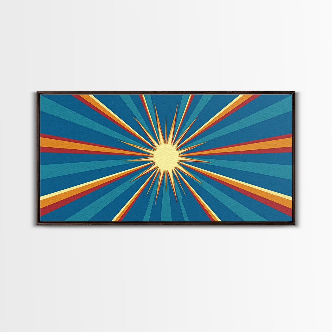 Retro Radiant Sunburst In Teal Blue Wall Art, Midcentury Modern Art, Atomic 60s Poster, Colorful Geometric Wall Decor Print