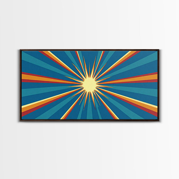 Retro Radiant Sunburst In Teal Blue Wall Art, Midcentury Modern Art, Atomic 60s Poster, Colorful Geometric Wall Decor Print