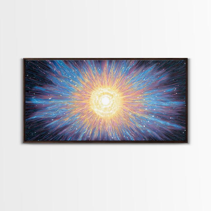 Electric Solar Burst With Rainbow Lines Canvas Print, Space Abstract Art, Modern Wall Art, Colorful Sci Fi Decor Gift Idea