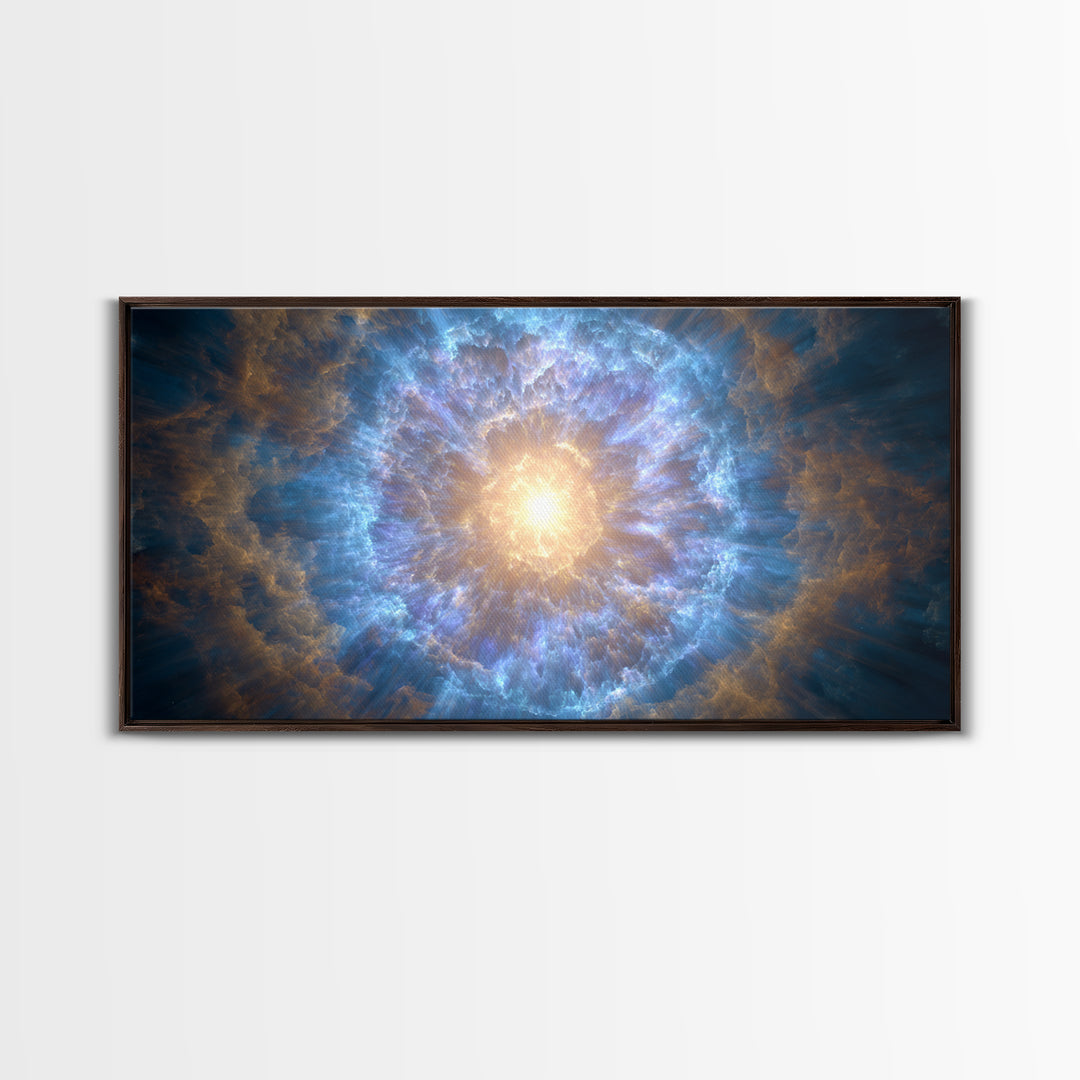 Blue Gold Nebula Eye Cosmic Light Wall Art, Space Abstract Art, Modern Wall Decor, Sci Fi Art Print For Living Room Decor