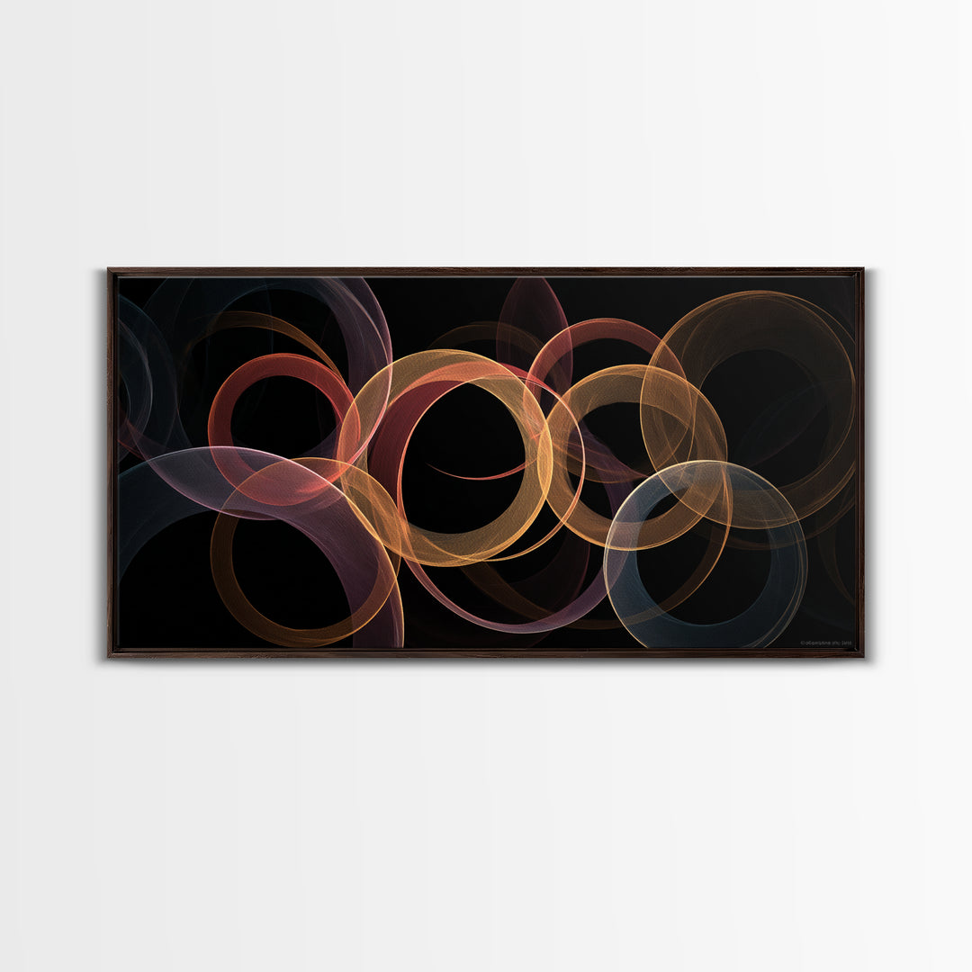 Glowing Transparent Orbital Rings Abstract Wall Art, Midcentury Modern Geometric Poster, Retro MCM Wall Decor, Large Canvas Print